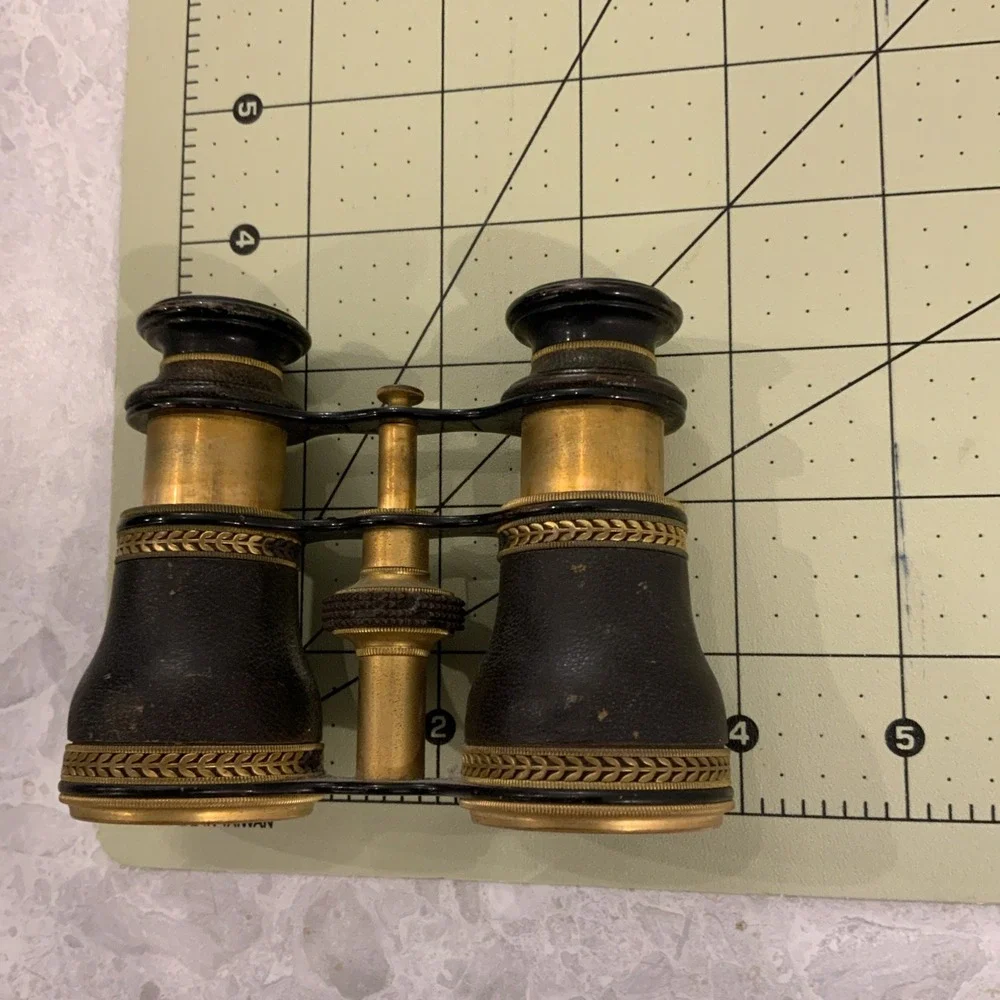 Antique France Style Brass & Black Opera Theater Glasses - Clear Lenses